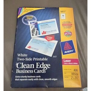 Avery Clean Edge Business‎ Cards Laser 2 x 3 1/2 White 400/Box 5877 NEW Sealed